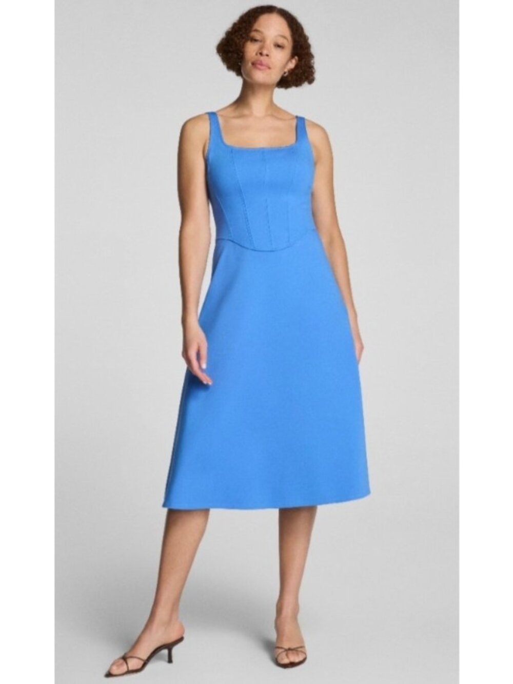 NEW Spanx SpanxShape Ponte Fit & Flare Midi Dress Aster Blue Shaping Compression